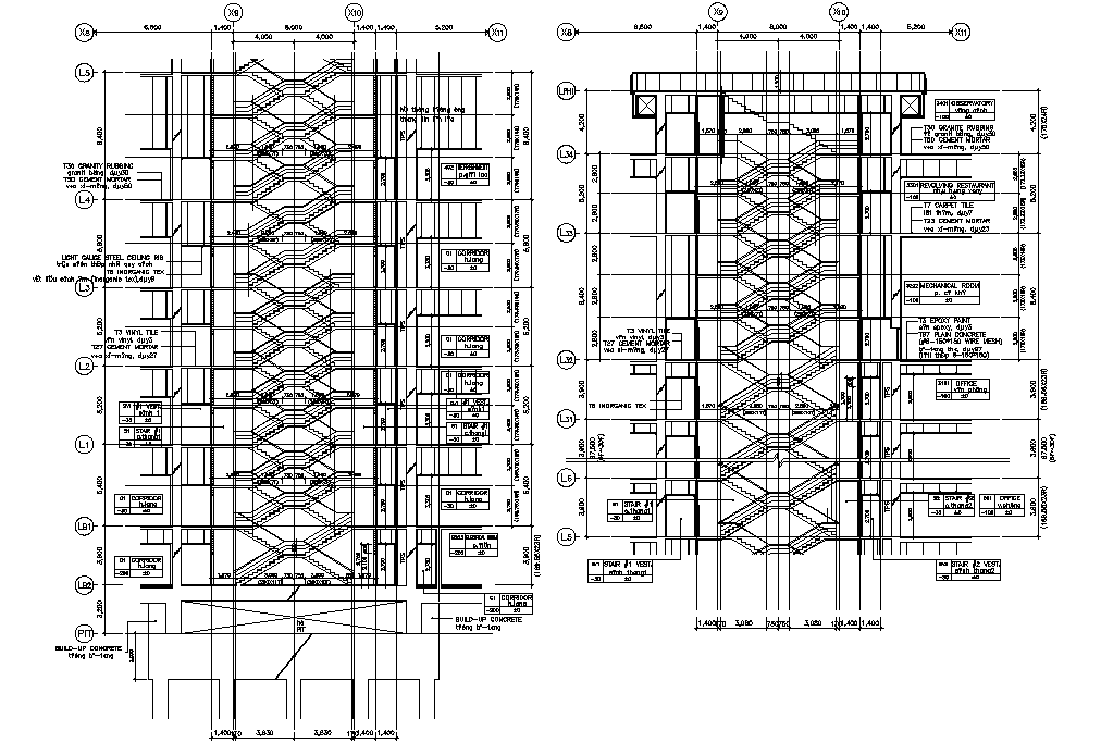 Drawing files show the detail of the Brief section plan of Tall building Staircase 2d drawings.