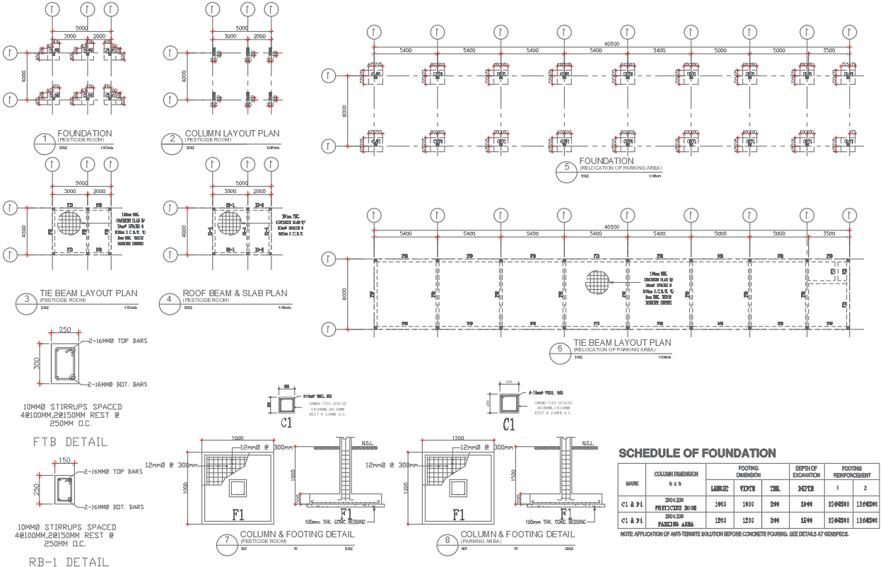 Drawing of Foundation Detail with Column and Beam Specifications In DWG File