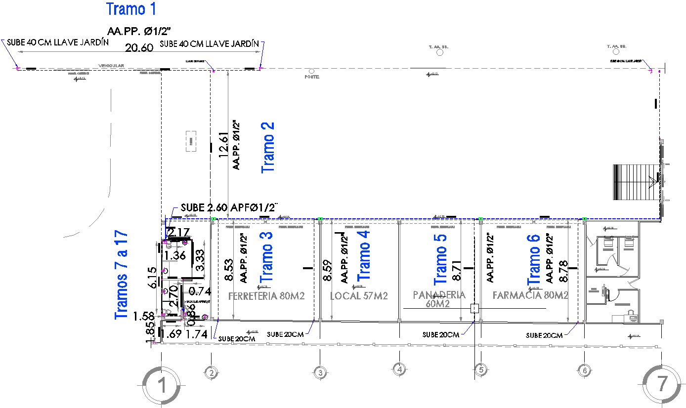 Drawing of local shops with sections