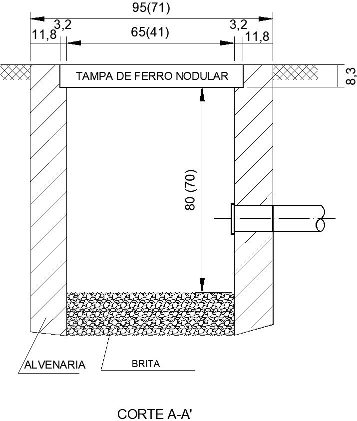 Drawing of section AA' of manhole with detailing