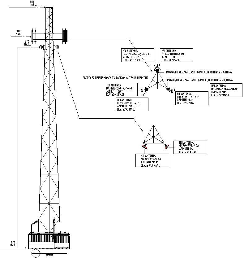 Drawing of tower with detail AutoCAD drawing, CAD file, dwg file