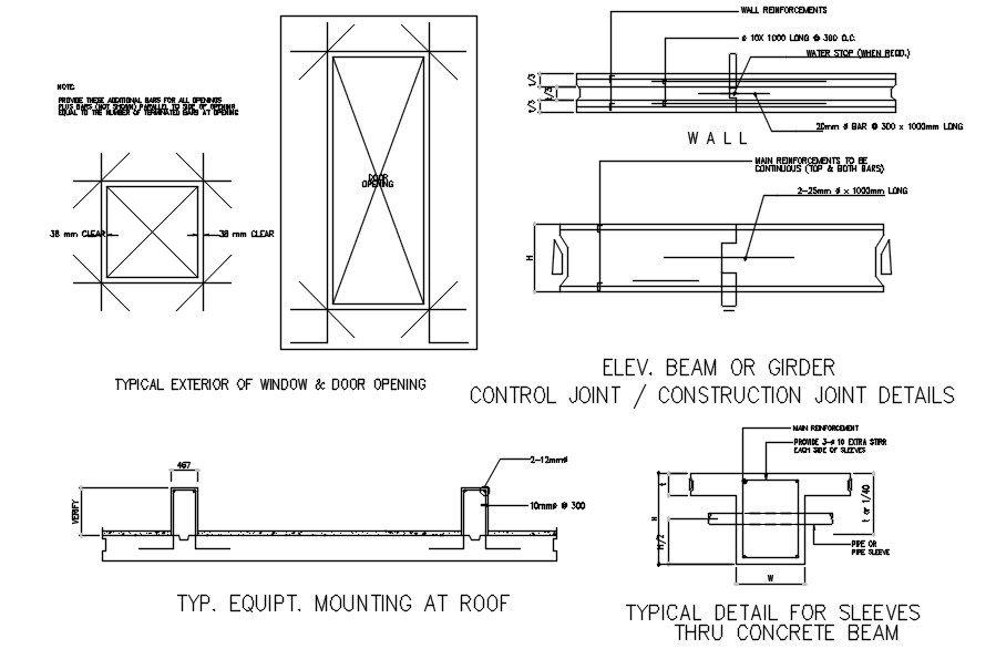 Drawing of typical structural details in AutoCAD, CAD file, dwg file