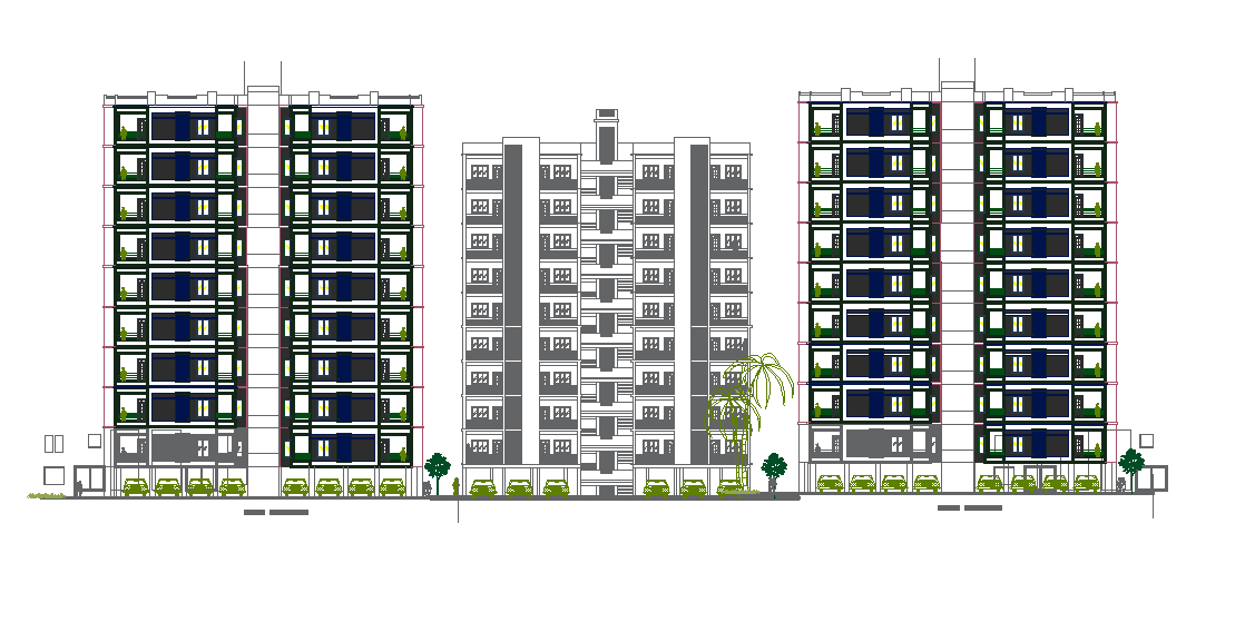 Drawing of urban multistoried building details specified in this AutoCAD file. Download the AutoCAD file.