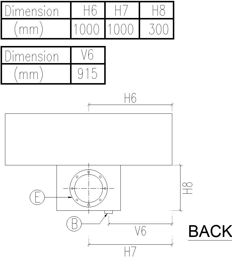 Drawing of water sump back view