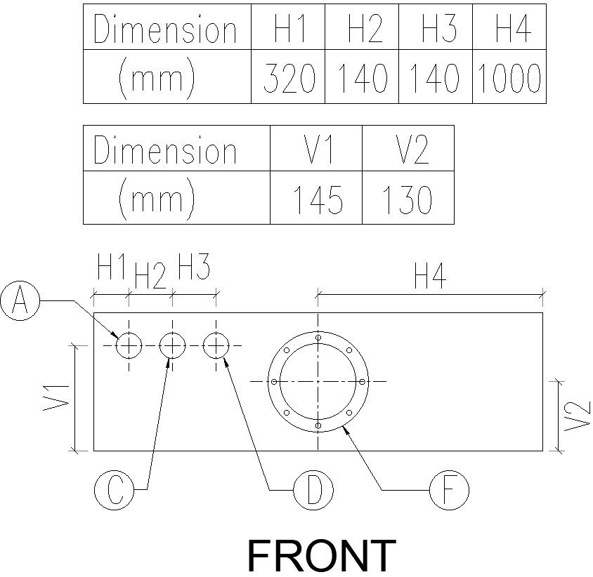 Drawing of water sump front view