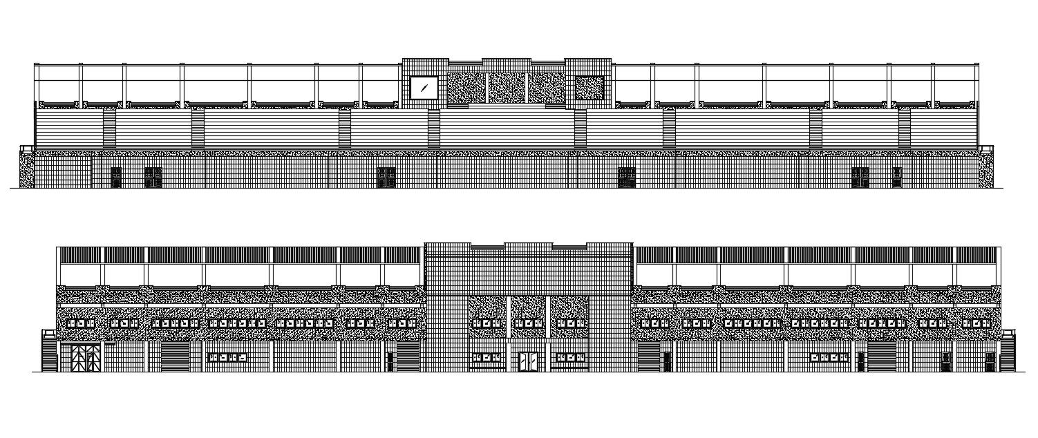 Drawings details of sport building elevation dwg autocad file
