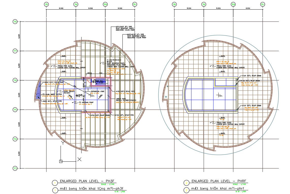 Drawing the DWG AutoCAD 2D file shows the details of the enlarged plan of the revolving restaurant roof plan.Download Autocad 2D DWG drawing file.