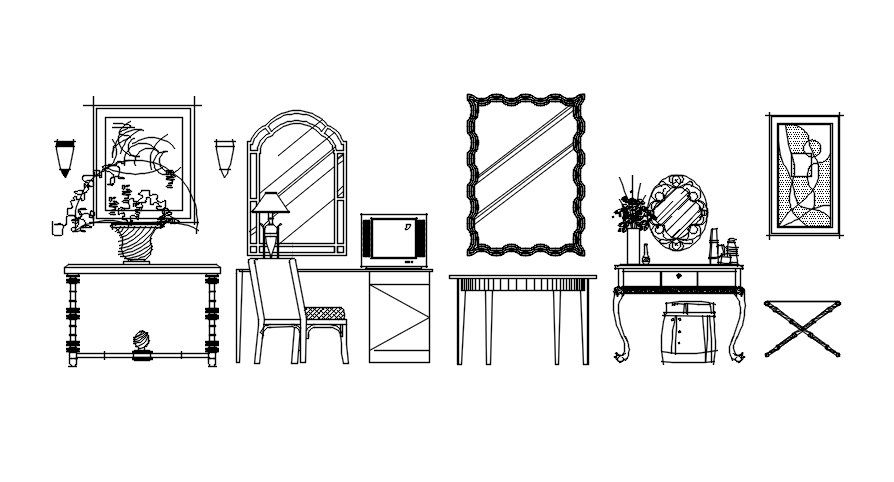 Dressing table CAD blocks in AutoCAD 2D, dwg file, CAD file