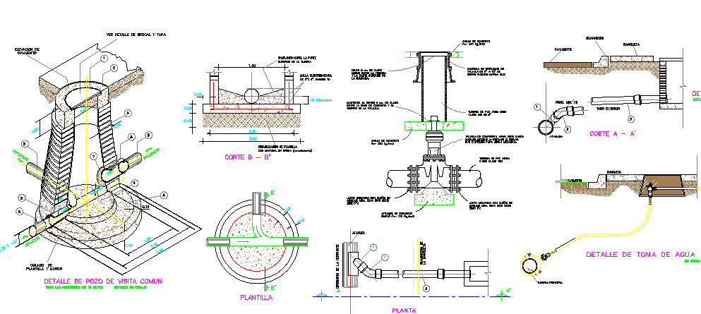 Drinkable water tank constructive details dwg file
