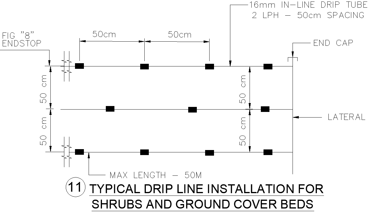 Drip Line Installation for Shrubs And Ground Cover Beds AutoCAD DWG