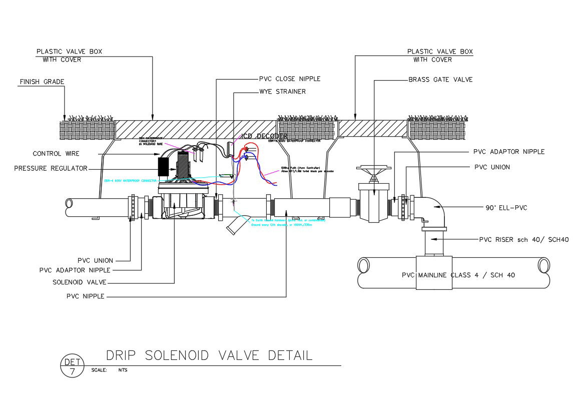 Drip solenoid valve detail in AutoCAD 2D drawing, dwg file, CAD file
