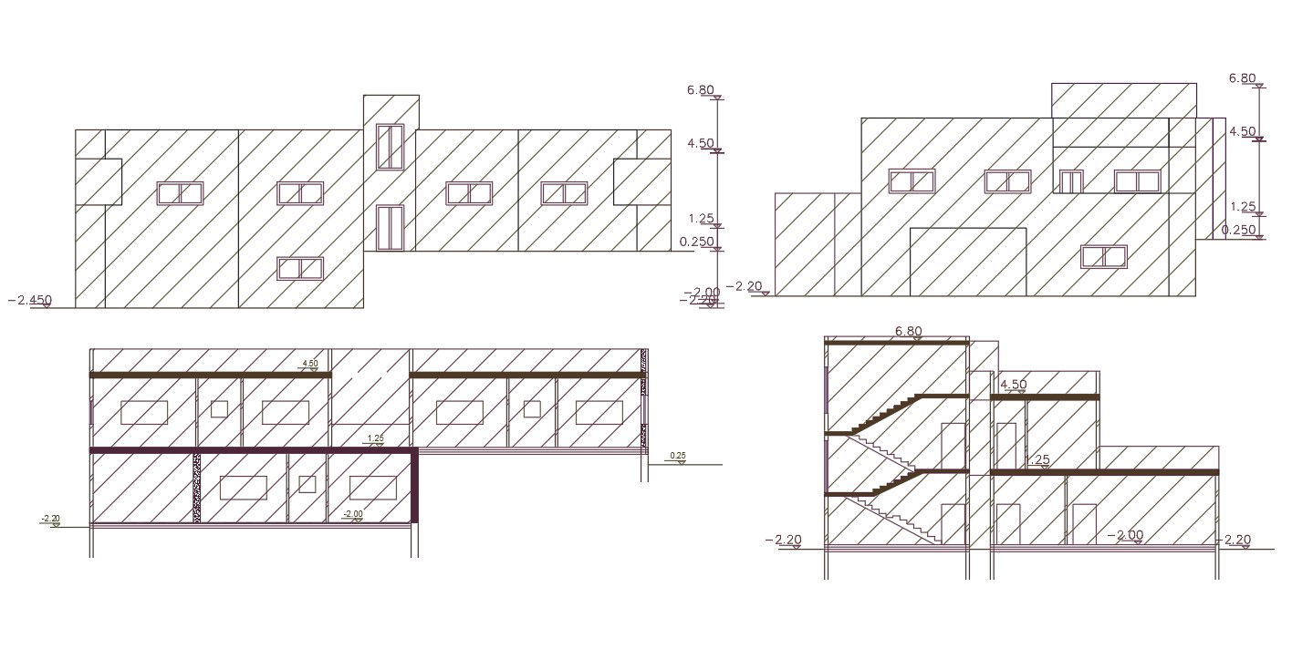 Dual House Building Section And Elevation Design