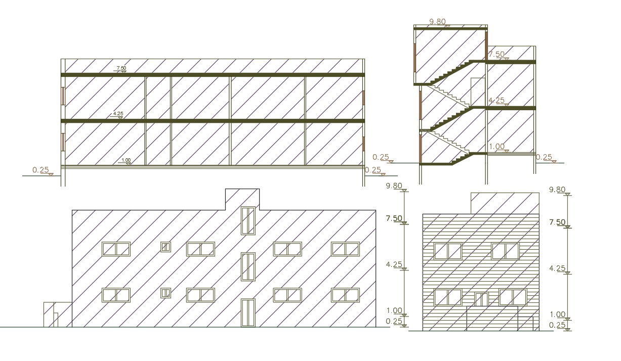 Dual House Sectional Elevation Design AutoCAD File