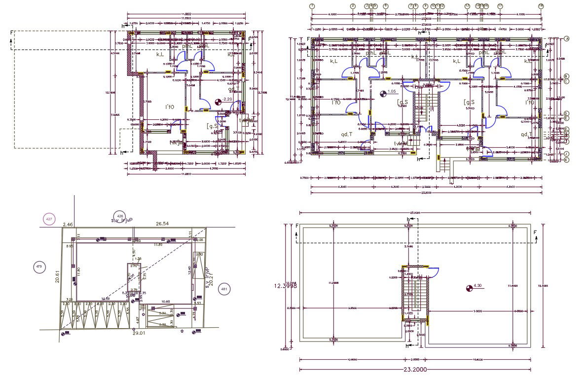 Dual House With Center Line Plan CAD Drawing