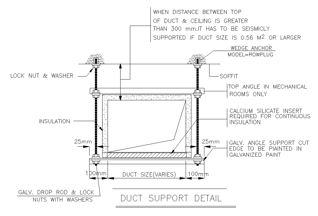 Duct support detail cad drawing is given in this cad file. Download this cad file now.