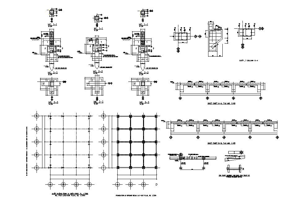 Dump house foundation plan details with column and beam dwg file
