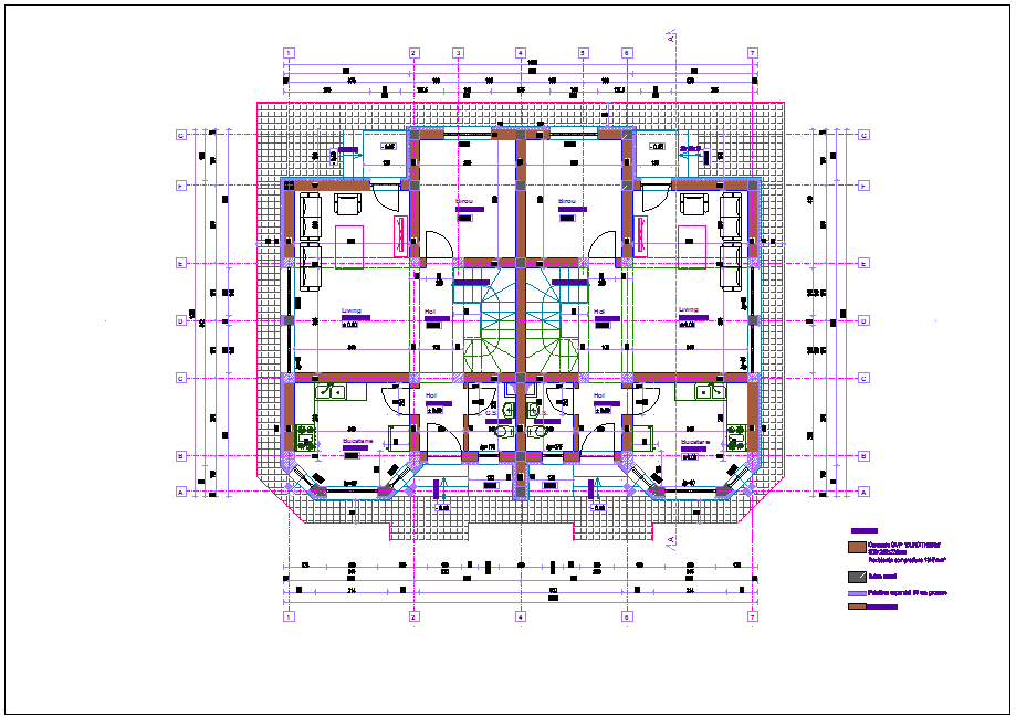 Duplex house architectural plan with first floor dwg file