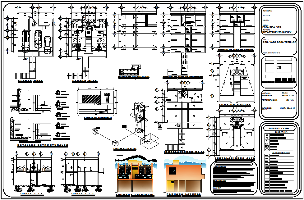 Duplex house design view with plan,elevation and electrical and structural view dwg file