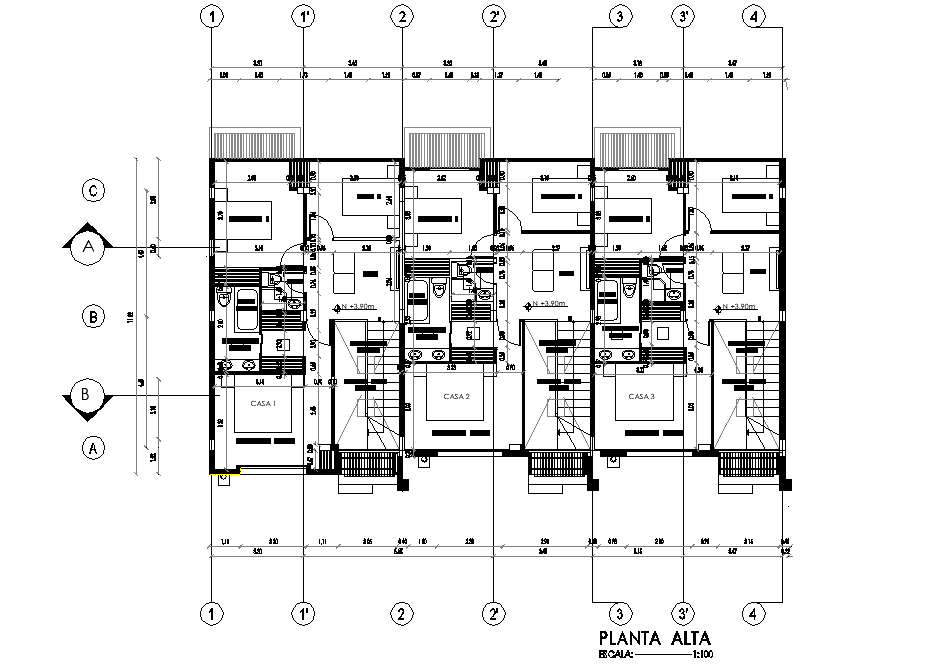 Duplex house planing detail dwg file
