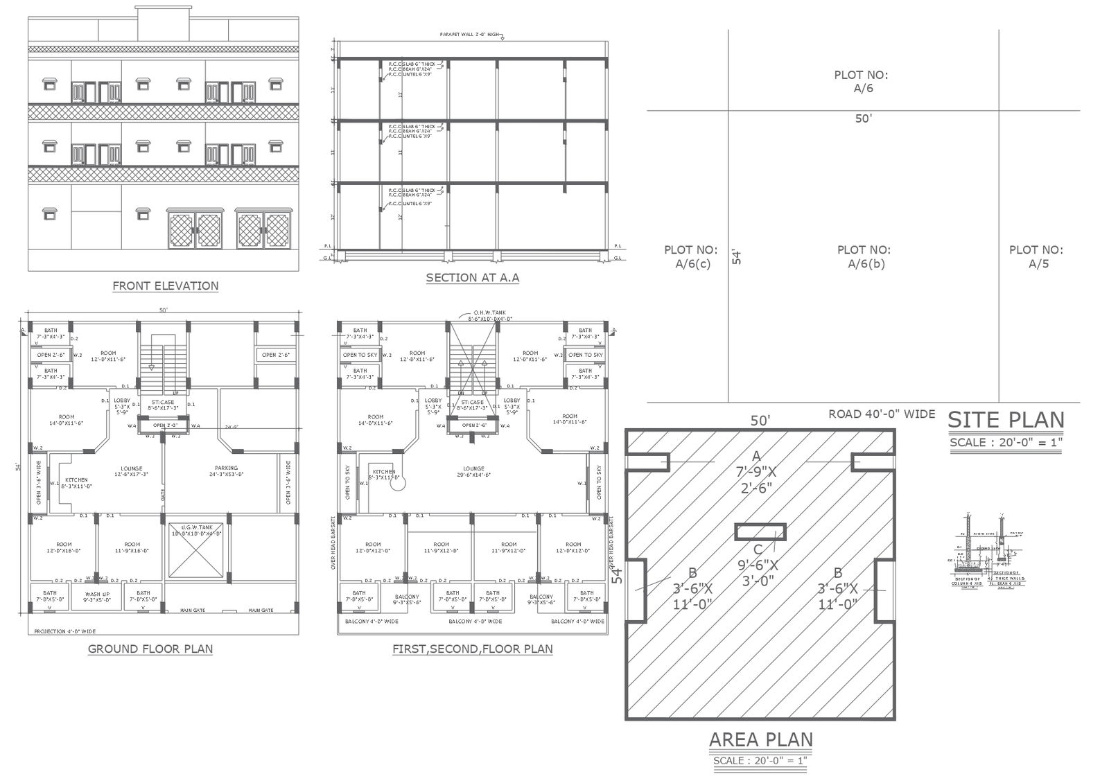 Duplex 3 floor house plan design with all detail dwg autocad drawing .
