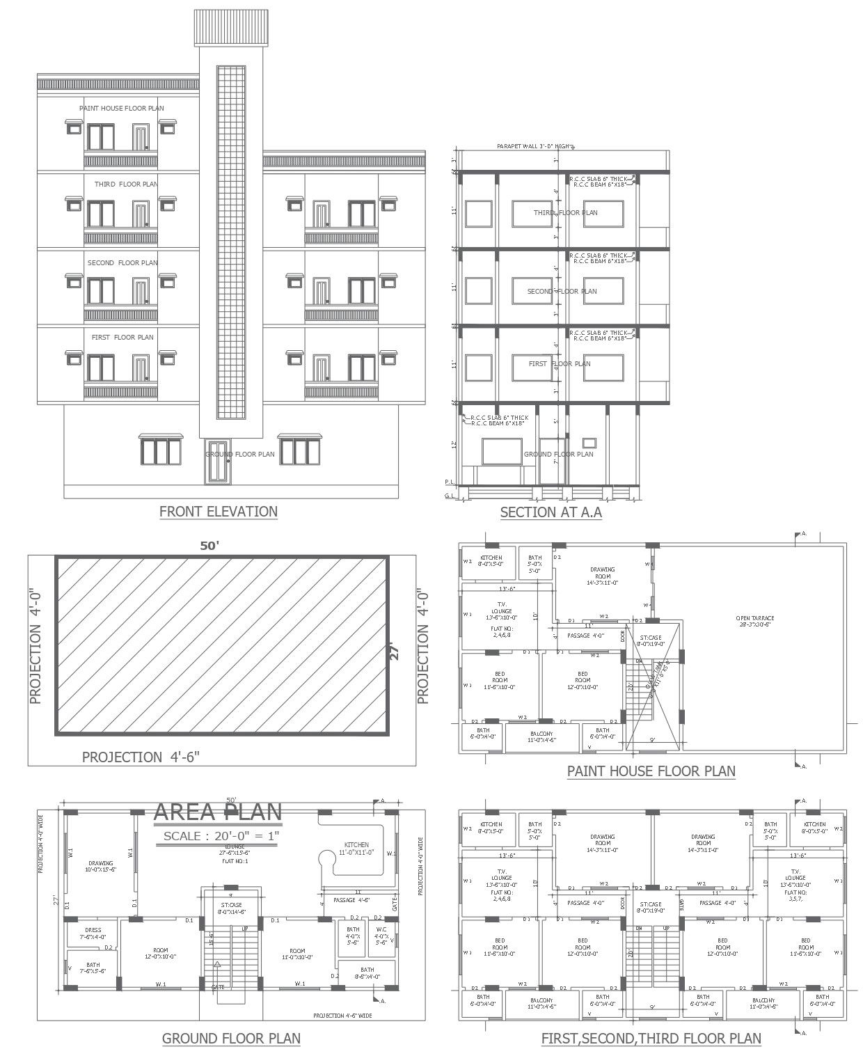 Duplex house design with 4 floor details dwg autocad drawing .