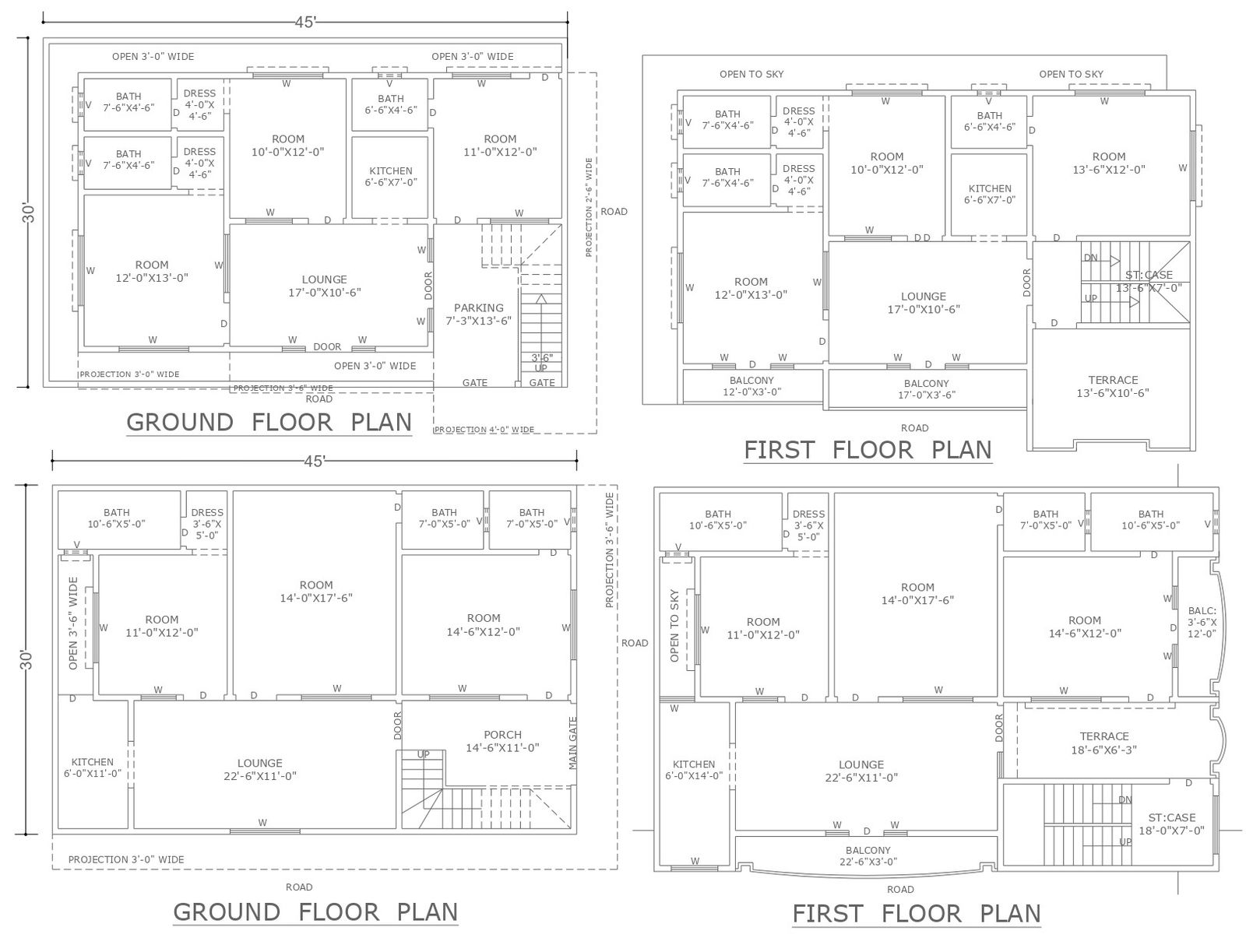 Duplex house ground and first floor detail dwg autocad drawing .