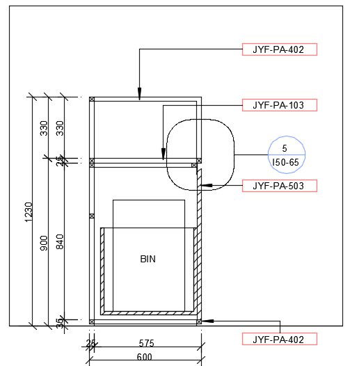 Dust bin detail drawing stated in this AutoCAD drawing file. Download this 2d AutoCAD drawing file.