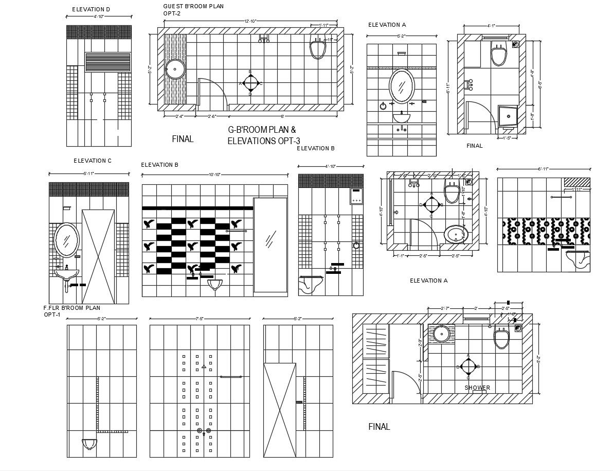Dwg file bathroom layout with elevations