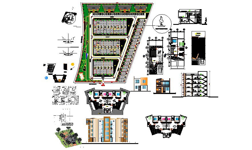 Dwg file of Residential apartment 5.90mtr x 15.00mtr with section and elevation