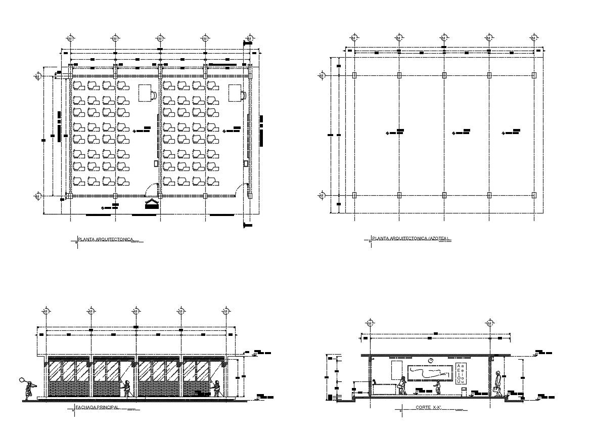 Dwg file of class room layout with elevations