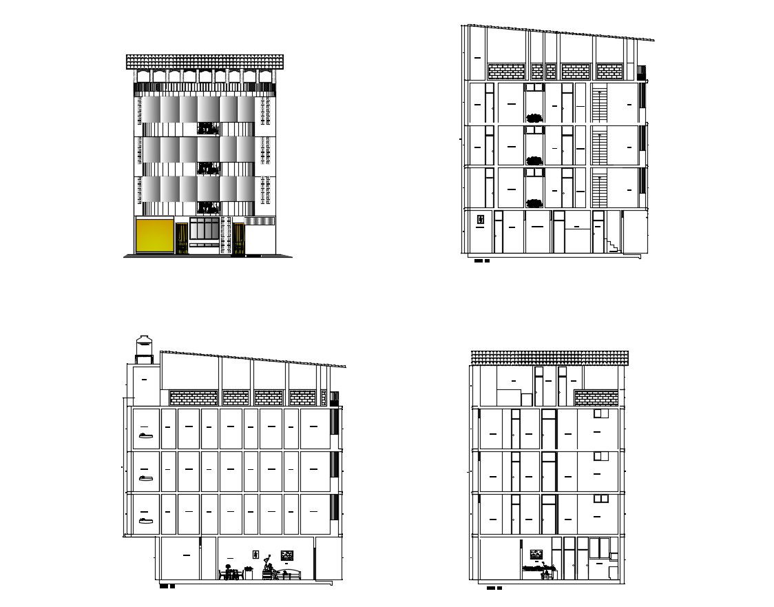 Dwg file of hostel elevation