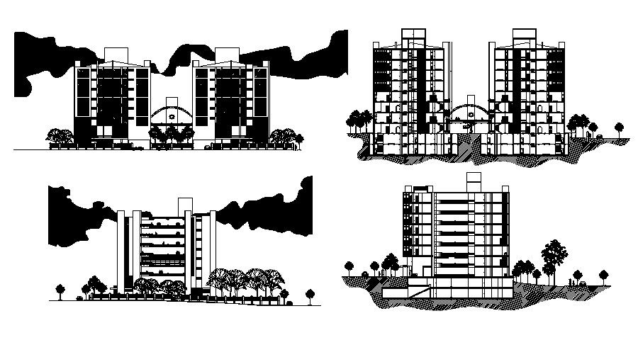 Dwg file of residential apartment elevation 