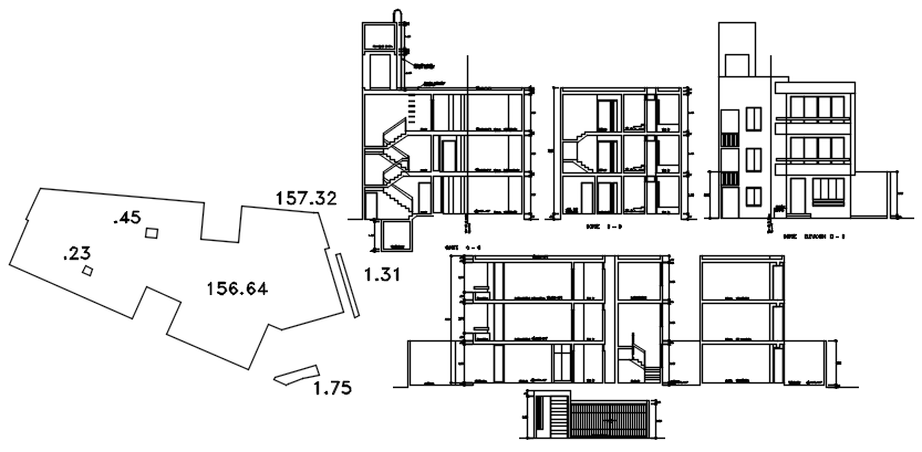 Dwg file of residential bungalow elevations