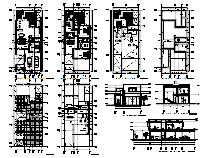 Dwg file of residential bungalow with sections