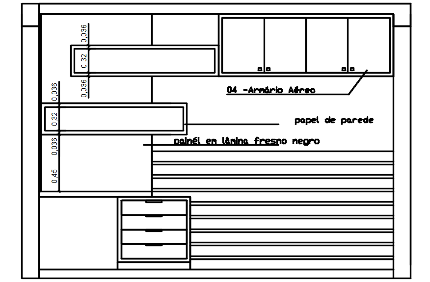 Dwg file of sectional elevation of bedroom 