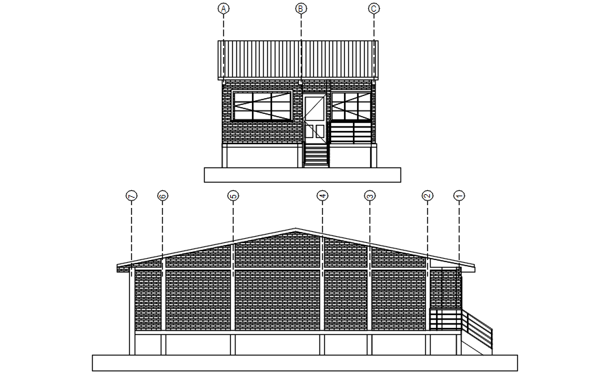 Dwg file of sectional elevation of bungalow