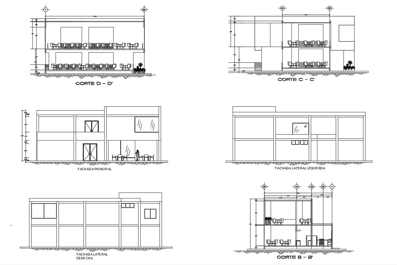 Dwg file of sectional elevations of cafe
