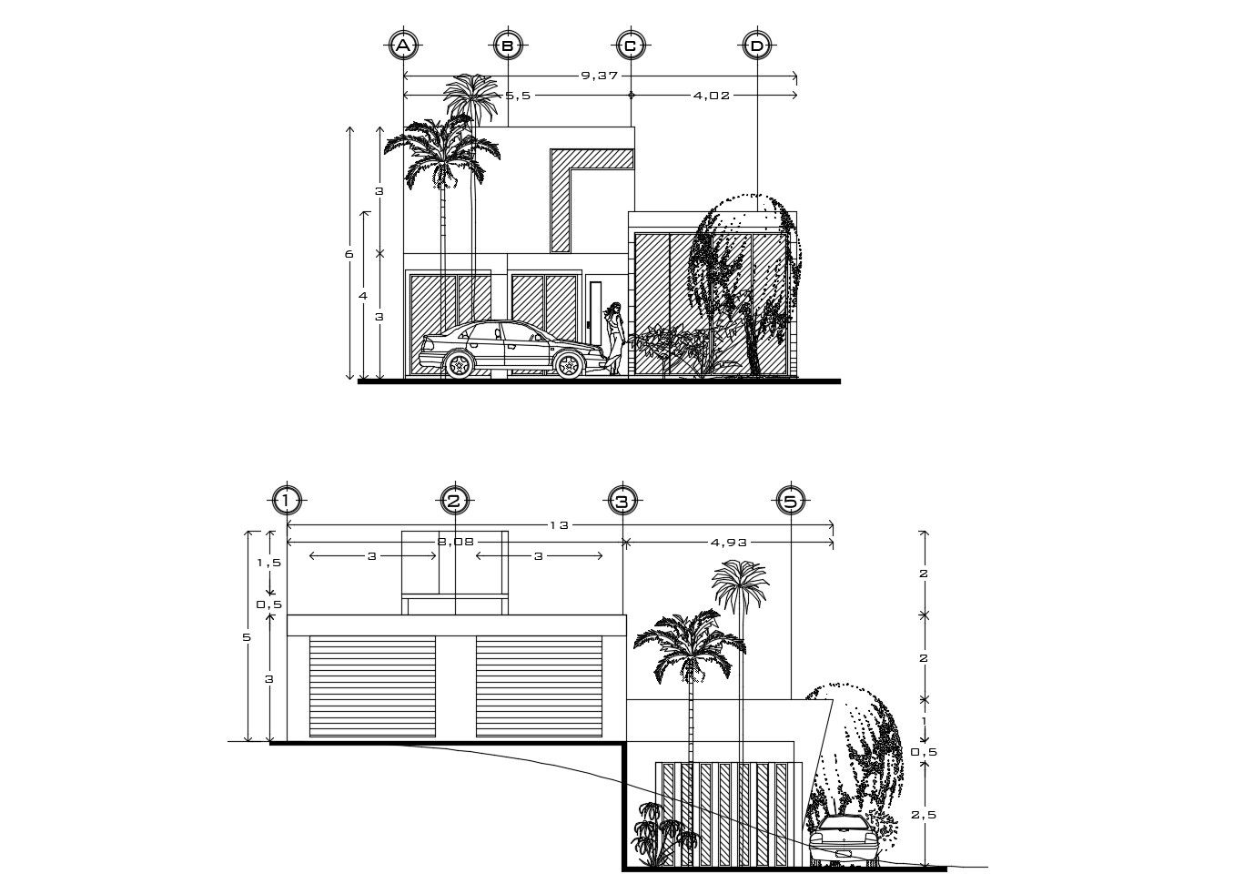 Dwg file of the bungalow with elevation in autocad 