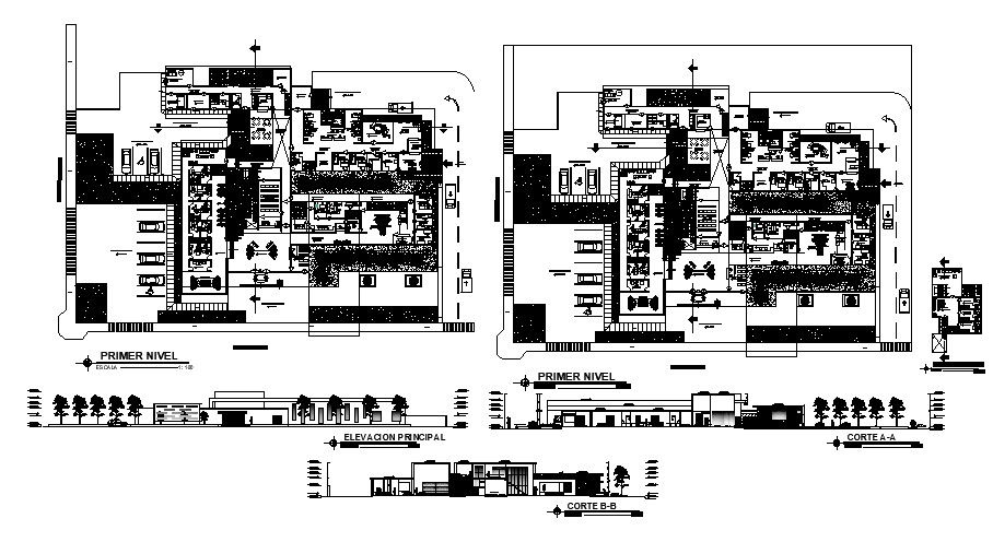 Dwg file of the health center with section and elevation