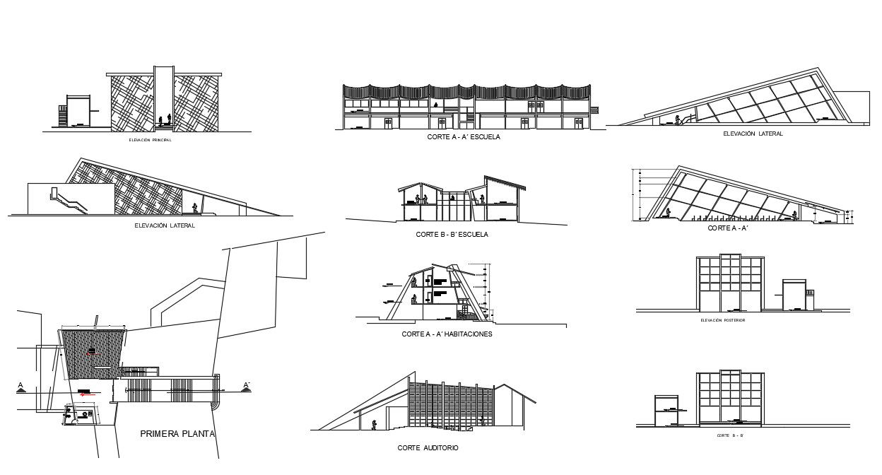 Dwg file of the hotel building with elevation details