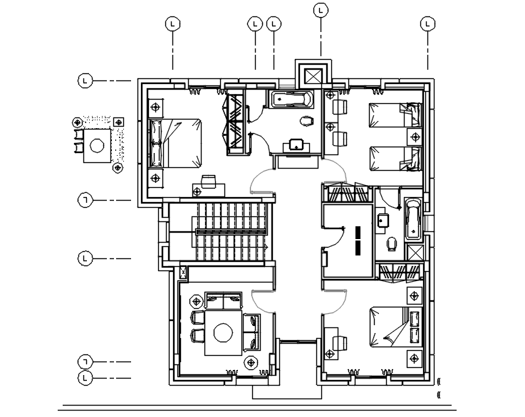 Dwg file of the house plan with furniture details
