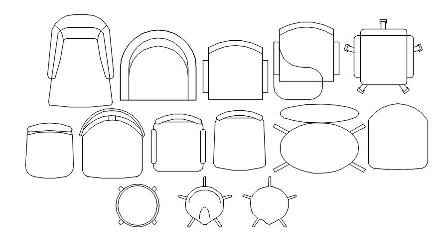 Dwg file of different types of chairs in AutoCAD 2D drawing, dwg file, CAD file