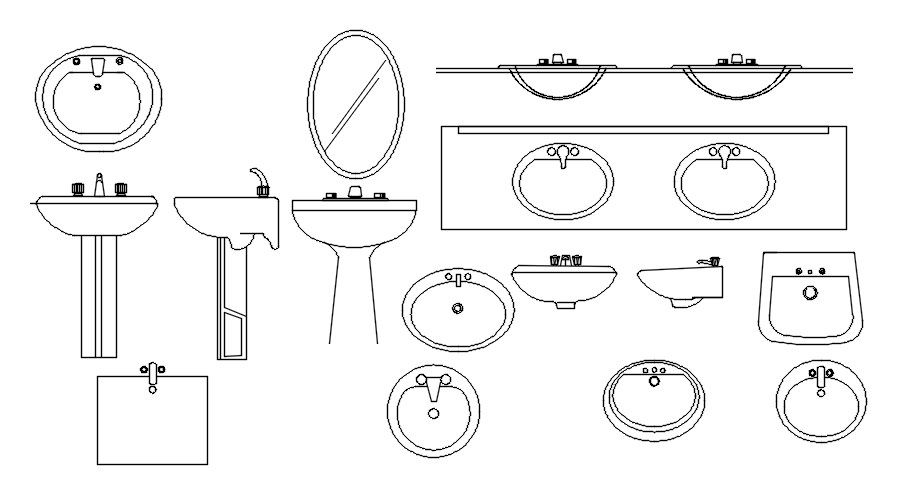 Dwg file of different types of washbasins in AutoCAD drawing, CAD file