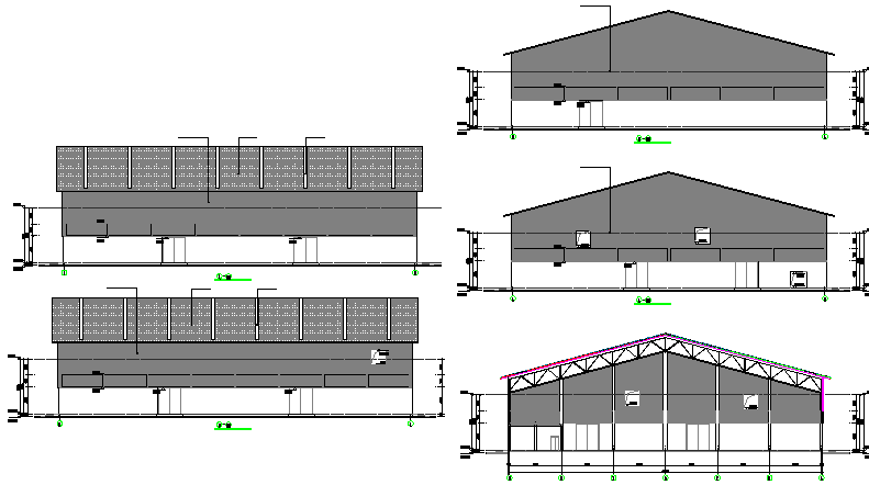 Dying and packaging plant elevation and sectional details dwg file