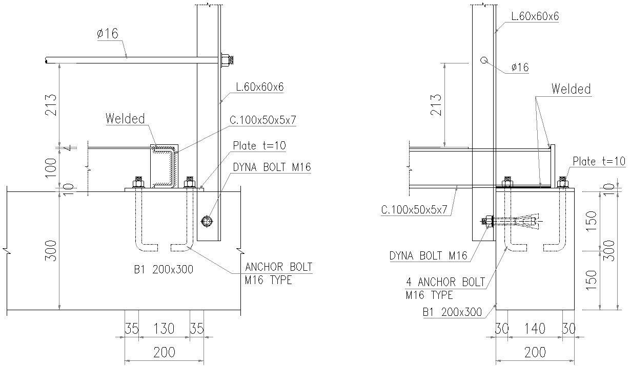 Dyna bolt and Anchor bolt details in AutoCAD, dwg file.