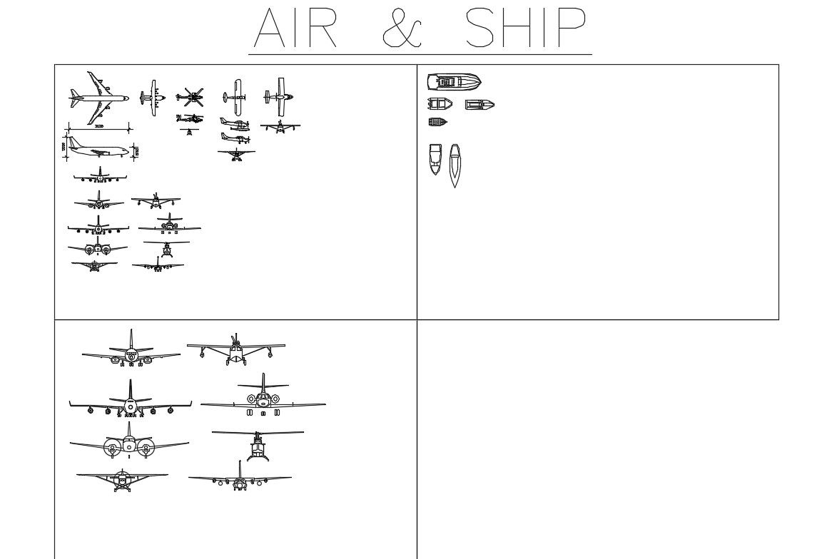 Dynamic airplane and ship blocks cad drawing details dwg file