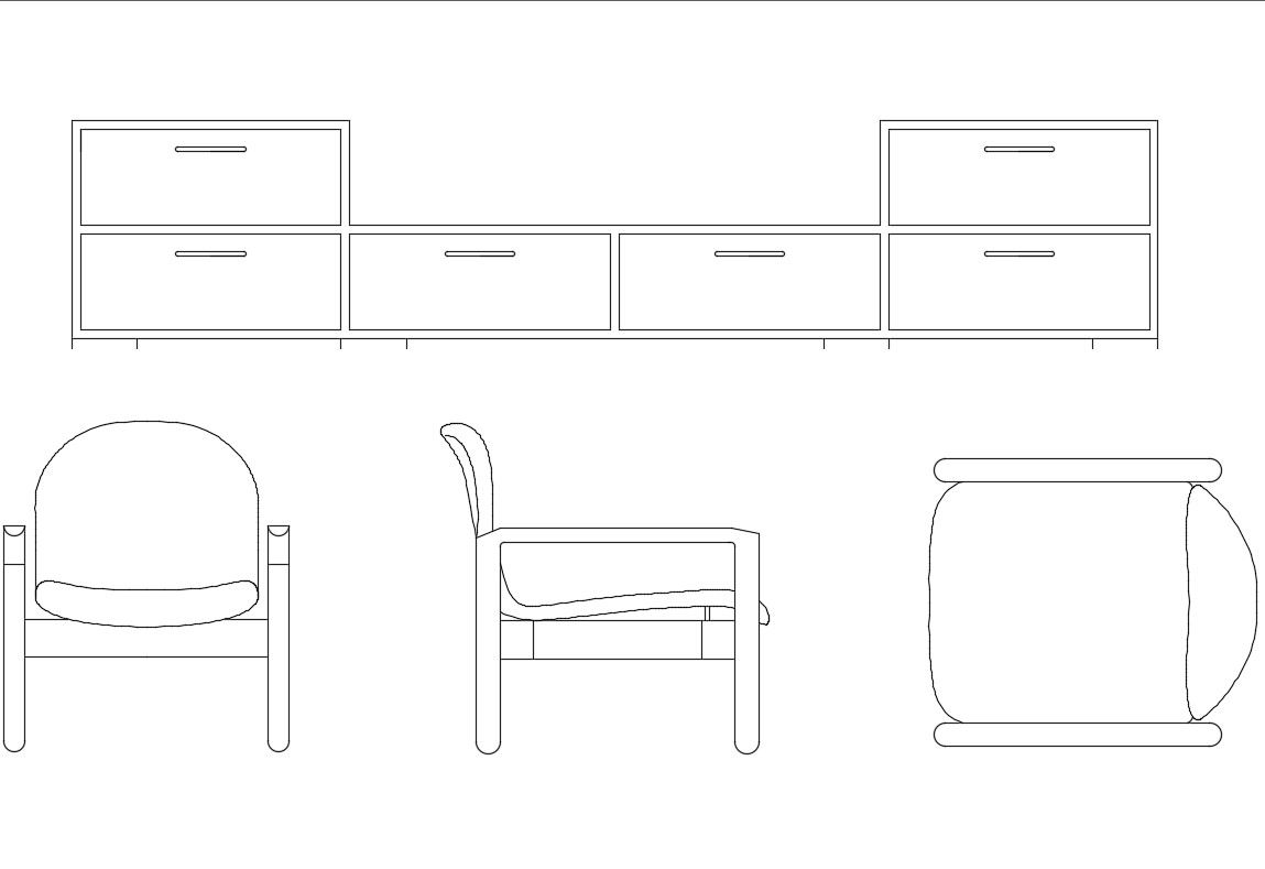 Dynamic cabinet and chair blocks cad drawing details dwg file