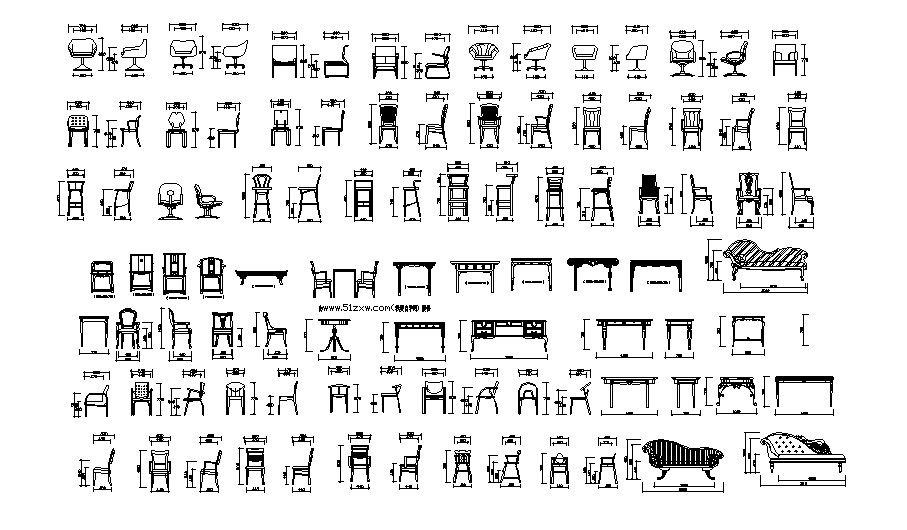 Dynamic chair and table blocks cad drawing details dwg file