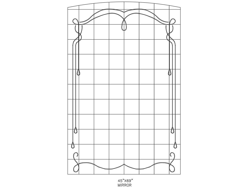 Dynamic mirror front elevation block details dwg file