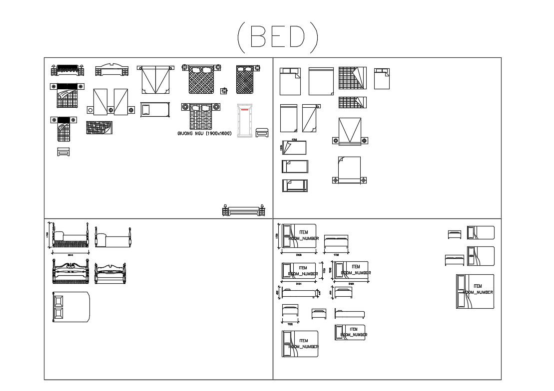 Dynamic single and double bed elevation blocks cad drawing details dwg file